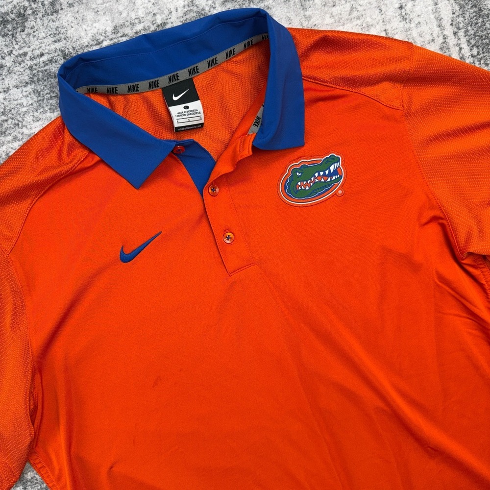 Florida Gators Polo Shirt Mens Large Nike Dri Fit Orange Golf Tennis Performance